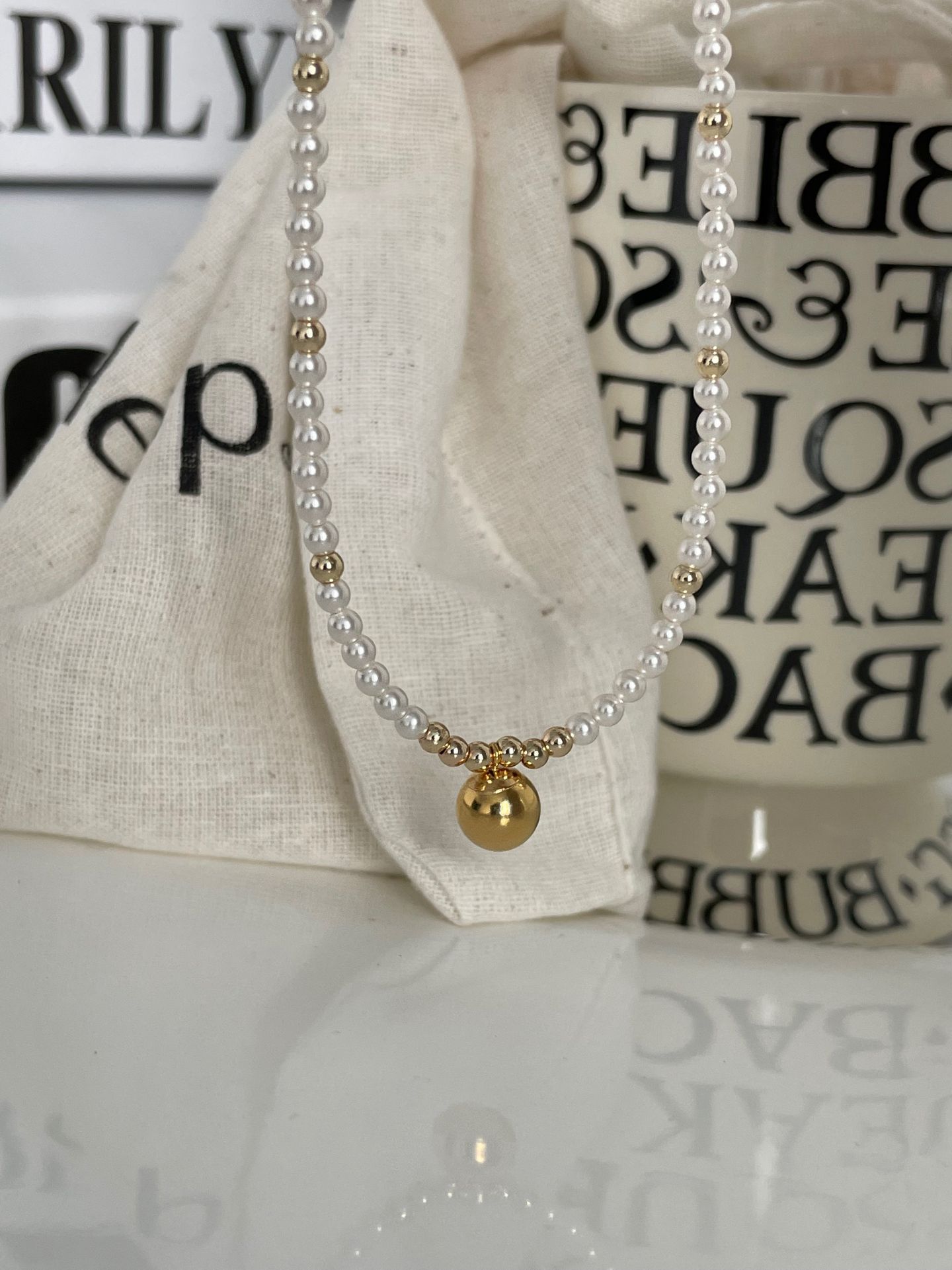 Golden Ball Pearl Necklace