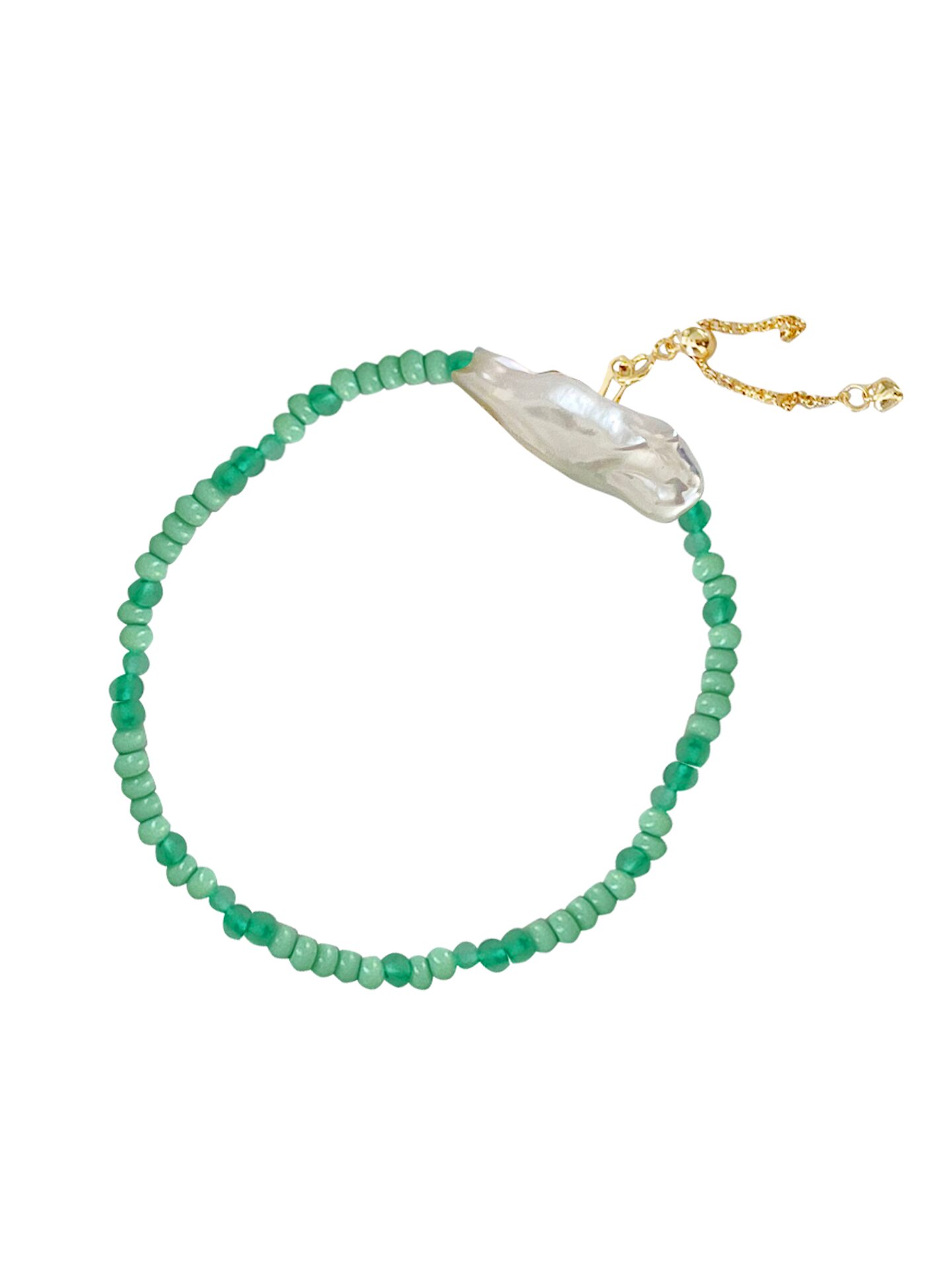 Green Beaded Baroque Freshwater Pearl Necklace
