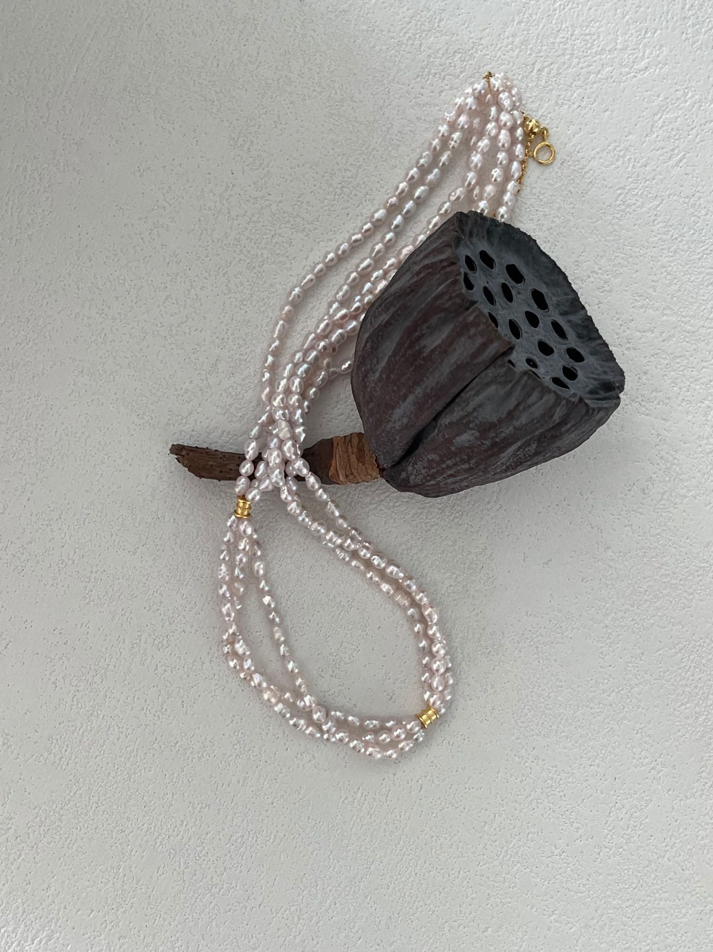 Three Layers Of Fairy Pink Pearl Necklace