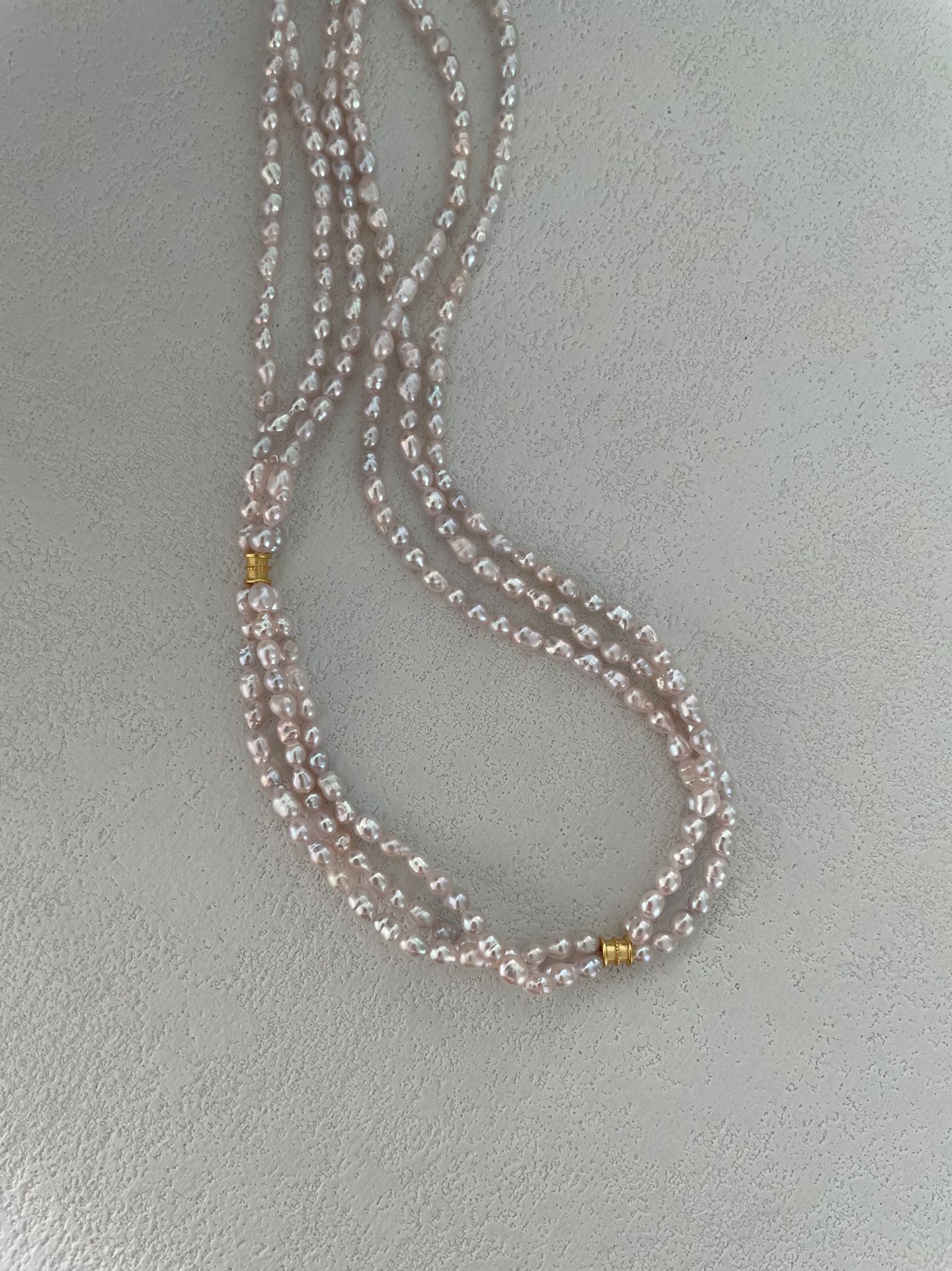 Three Layers Of Fairy Pink Pearl Necklace
