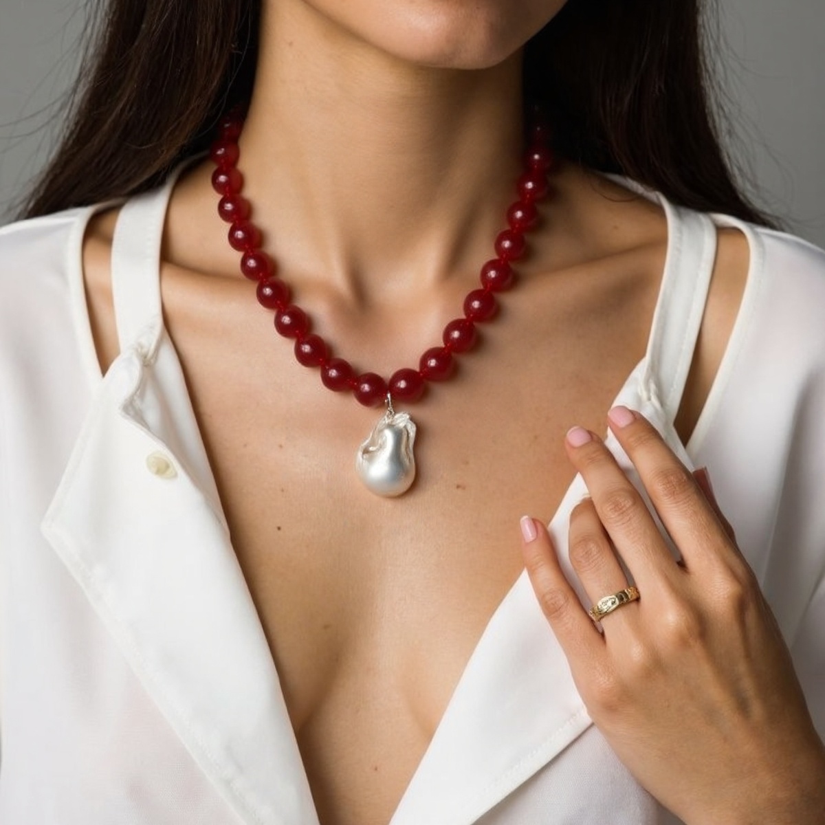Red Agate Baroque Necklace
