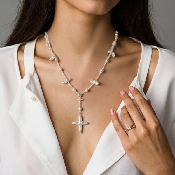 Cross Long Freshwater Pearl Necklace
