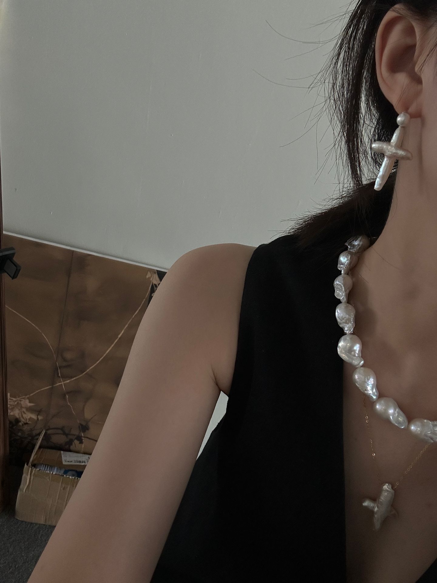 Cross Pearl Earrings